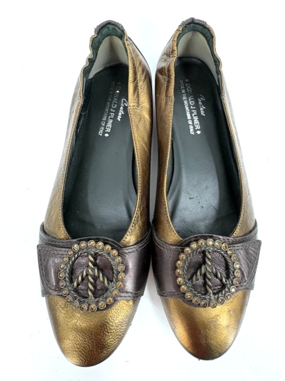 Donald Pliner Bronze Haley Rhinestone Peace Metallic Ballet Flats Womens 7.5